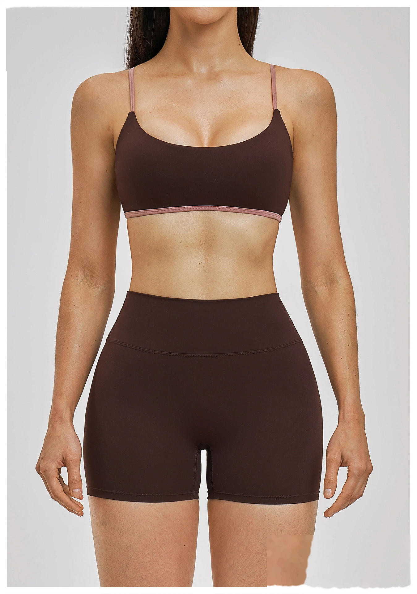 Custom Women’s Thin Shoulder Strap Beauty Back Sports Bra Fake Two Piece Tennis Skort Yoga Fitness Set detail