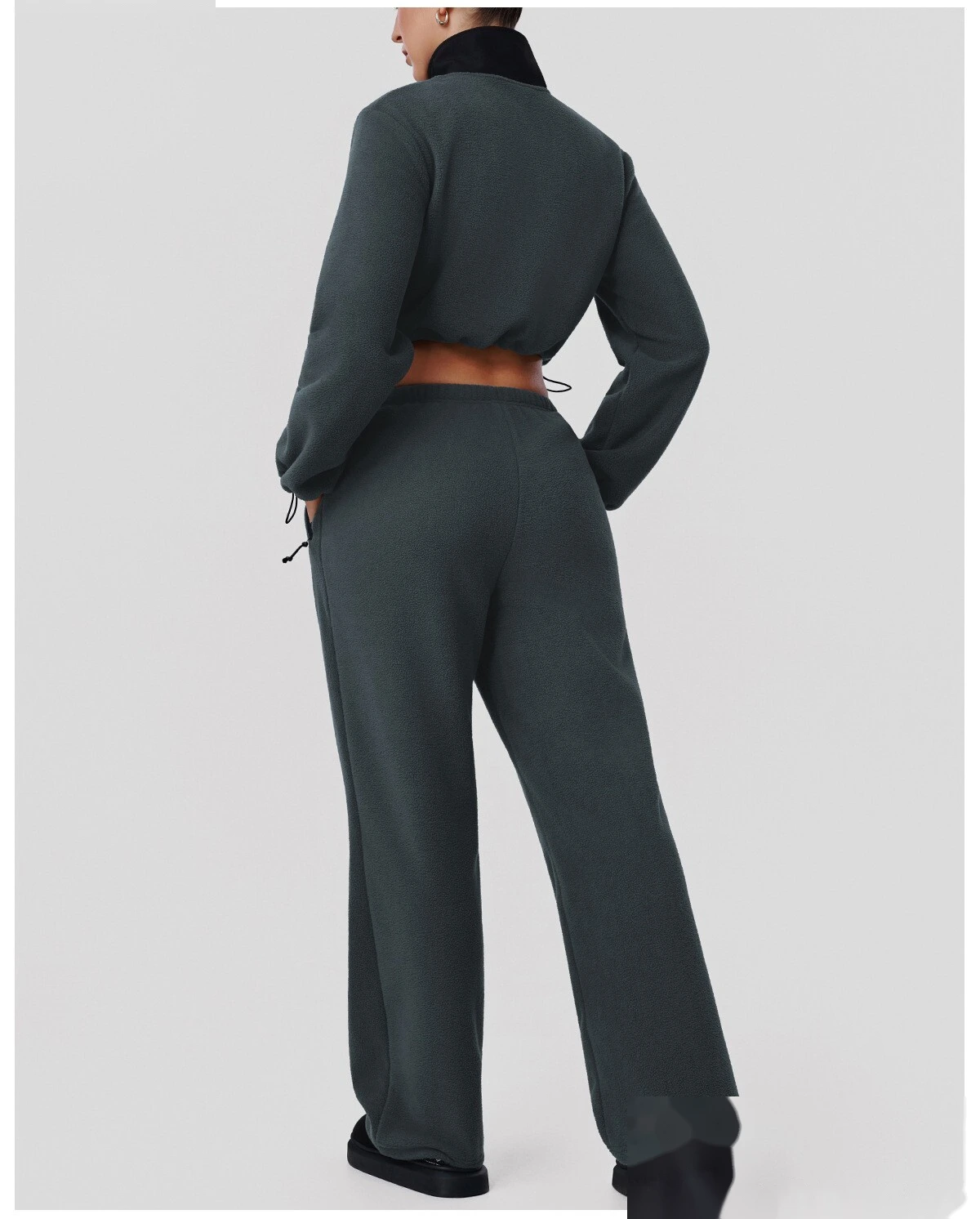 Custom Fleece Lounge Set - Women's Winter Warm Stand Collar Jacket & Wide-Leg Pants Sports Suit detail