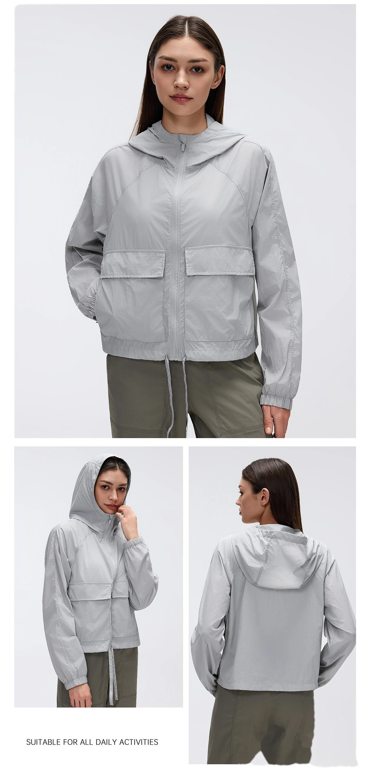 Bulk Custom UV Protection Hooded Top - Women's Lightweight Water-Resistant Loose Long Sleeve Sports Outerwear detail