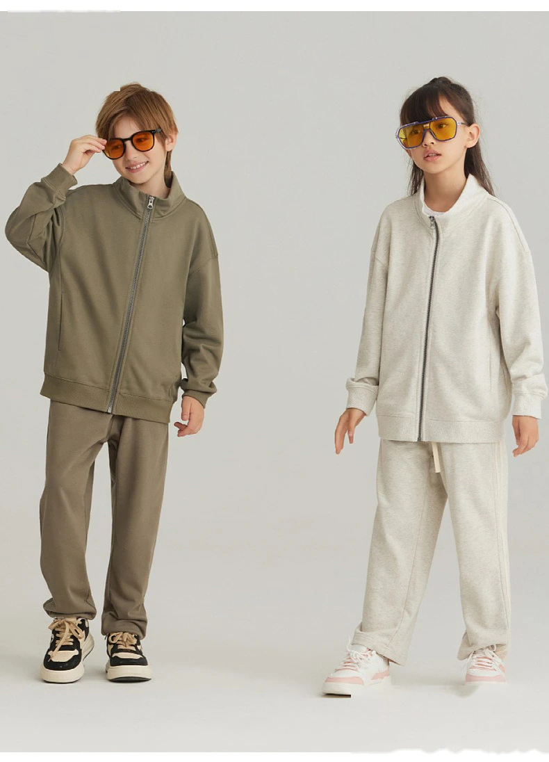 Customized spring and autumn cotton terry collar zipper cardigan jacket loose sports suit for boys and girls detail