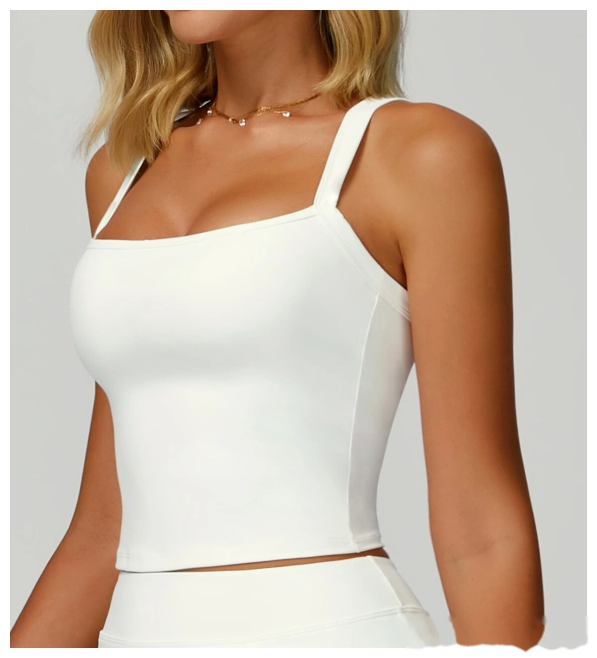 Custom shoulder strap yoga vest with bare back and slim outdoor running fitness vest set detail