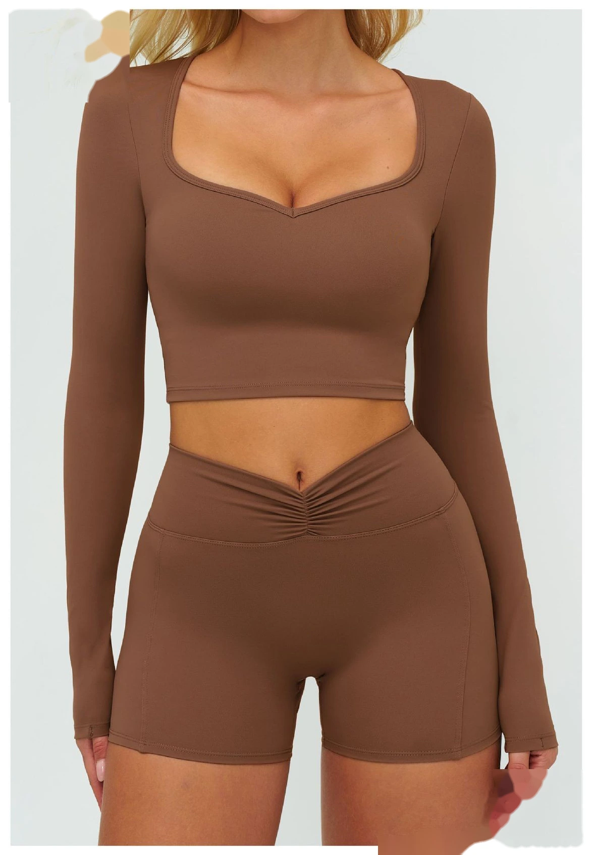 Women's High-Elastic Yoga Shirt - Customizable Slim-Fit Long Sleeve Workout Top for Running, Fitness & Casual Outings detail