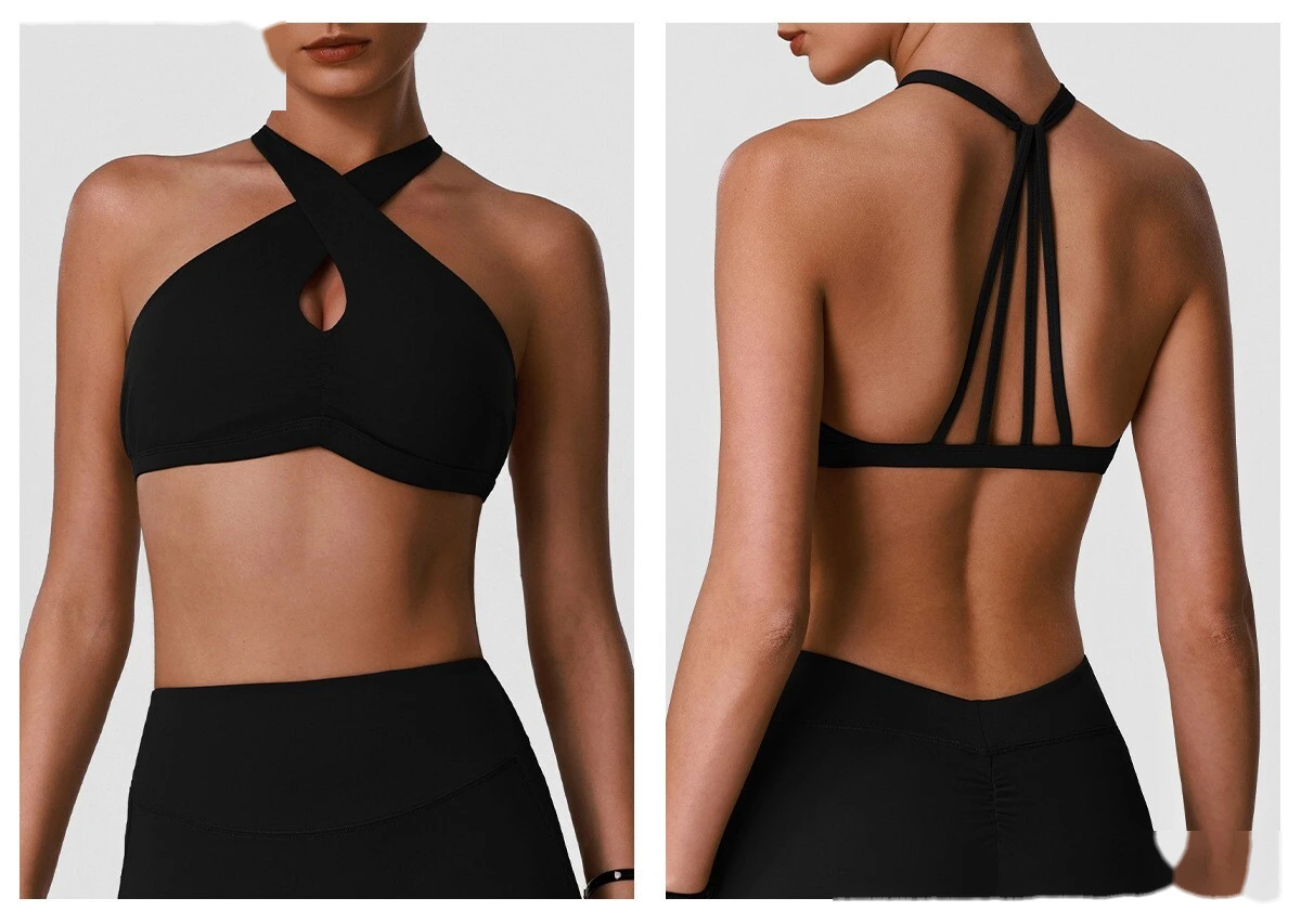 Women's Custom Halter Backless Sports Bra & High Waist Yoga Leggings Set Fitness Workout Tracksuit detail