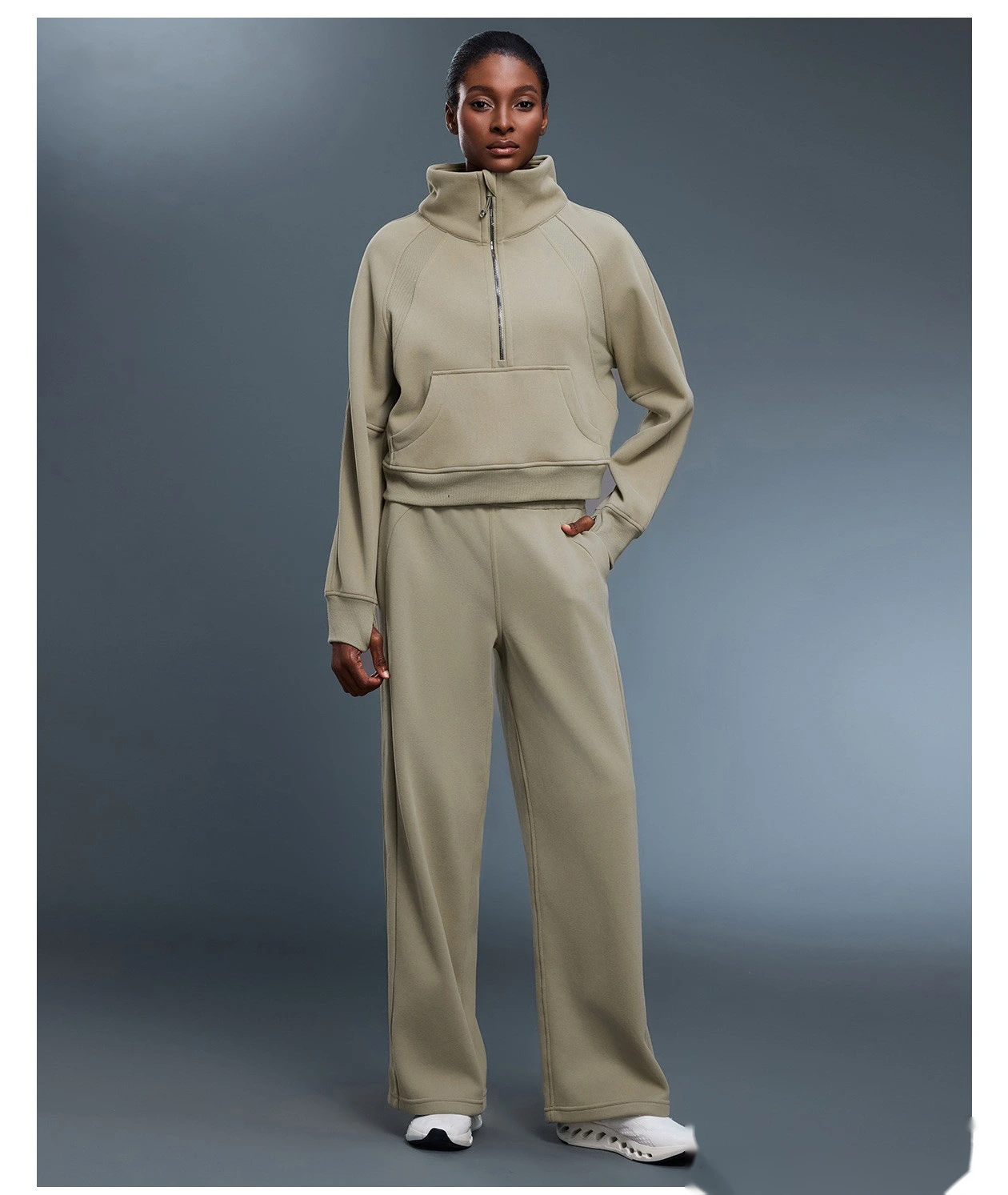 Customized autumn and winter plus velvet thick straight wide-leg pants loose warm sports pants detail