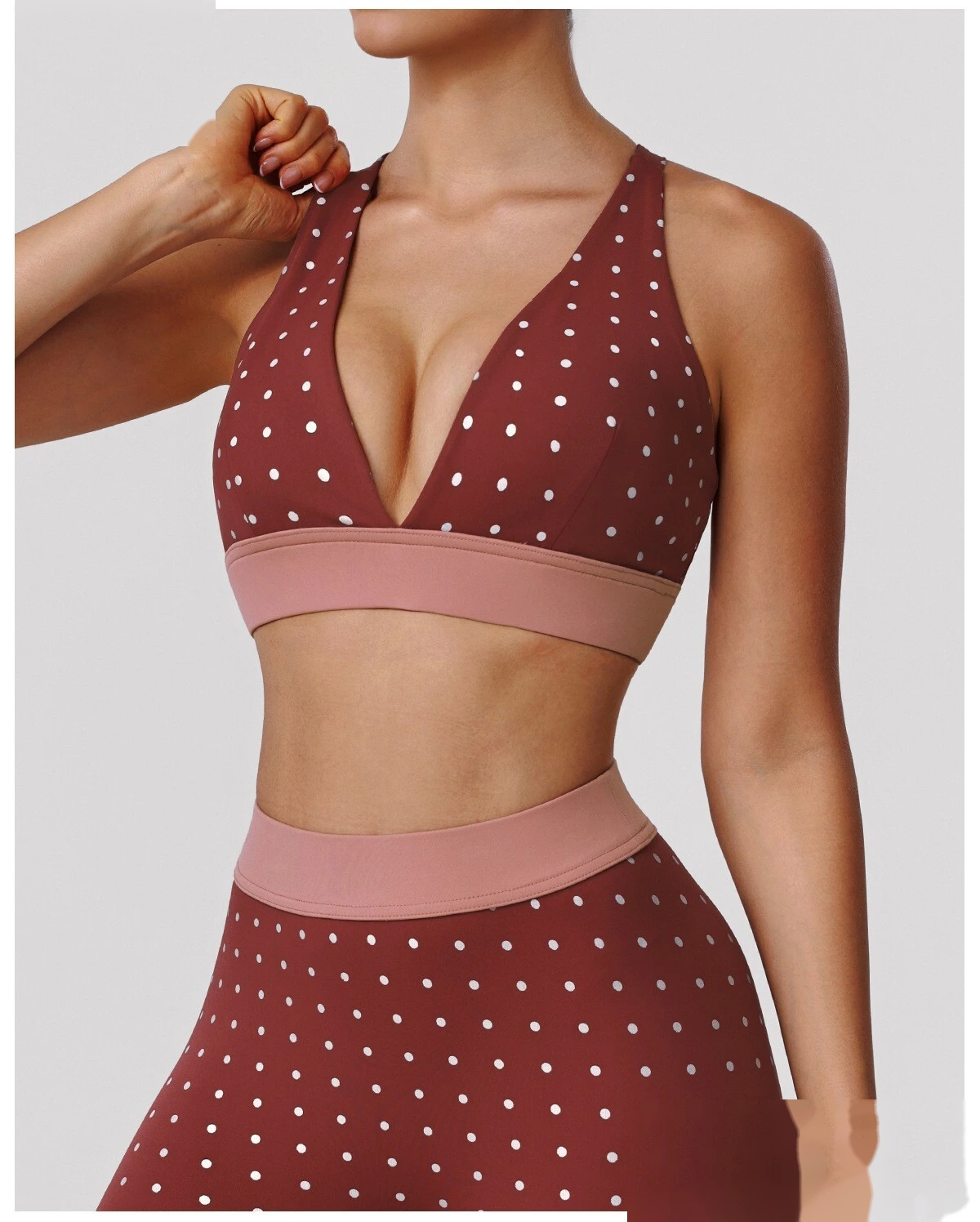 Bulk Custom Cross Beauty Back Yoga Bra - Color Block Polka Dot High-Stretch Sexy Gym Running Activewear detail