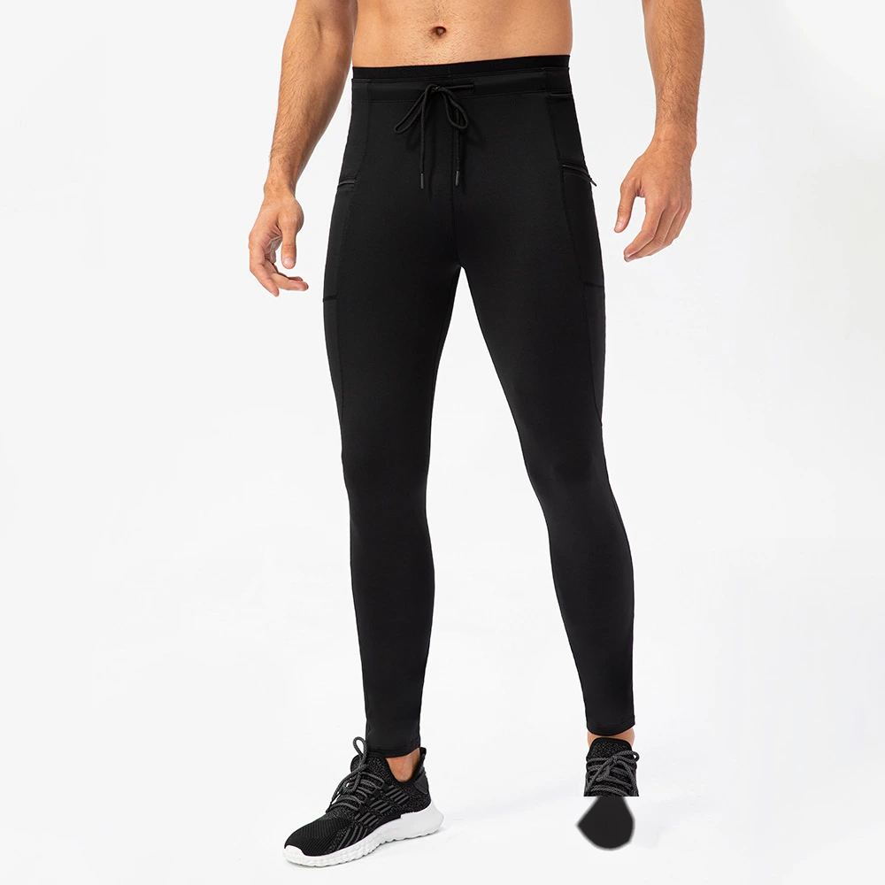 Men compression leggings zip pocket quick dry outdoor running pants detail