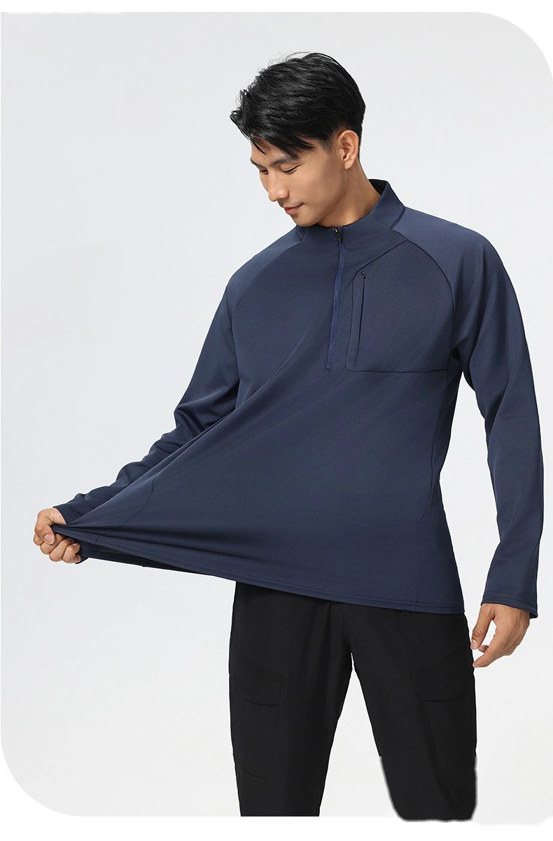 Customized men's stand-up collar long-sleeved leisure sports T-shirt running fitness clothes detail