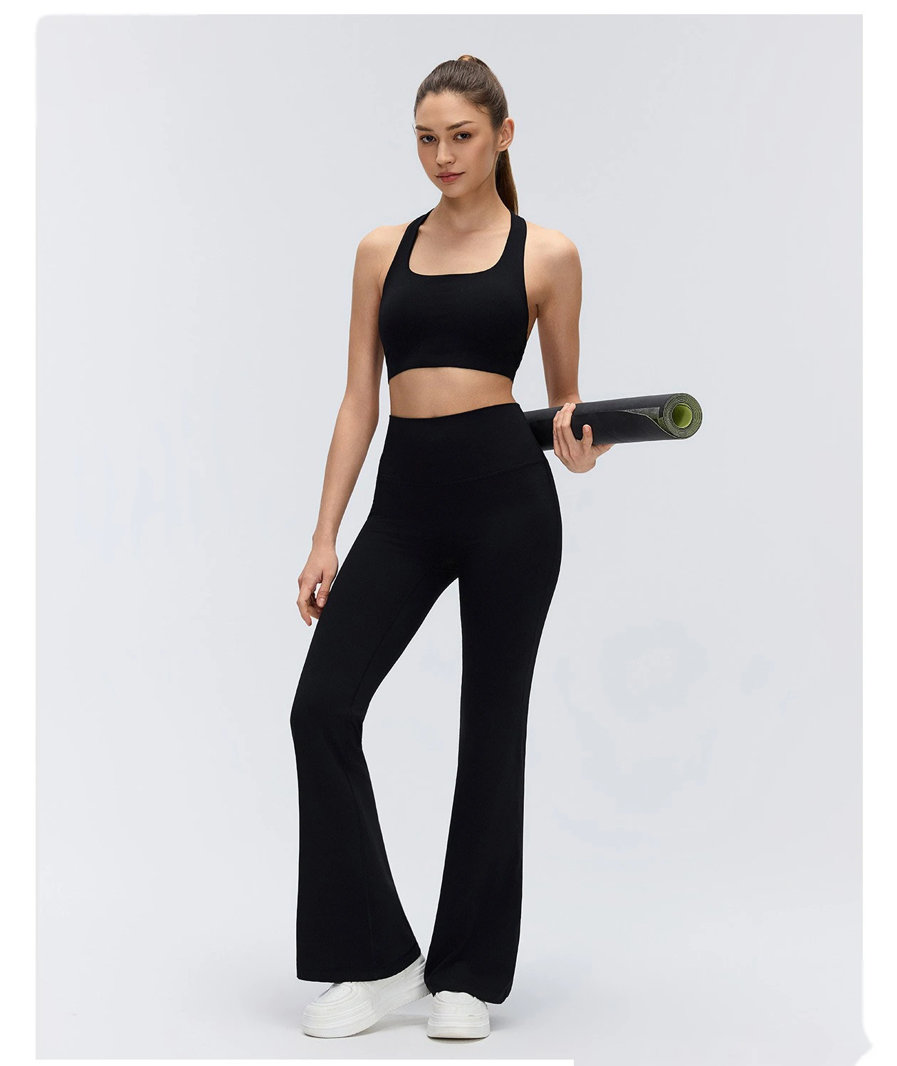 Custom High Waist Micro Flare Yoga Leggings Tummy Control Butt Lifting Slim High Stretch Workout Pants detail