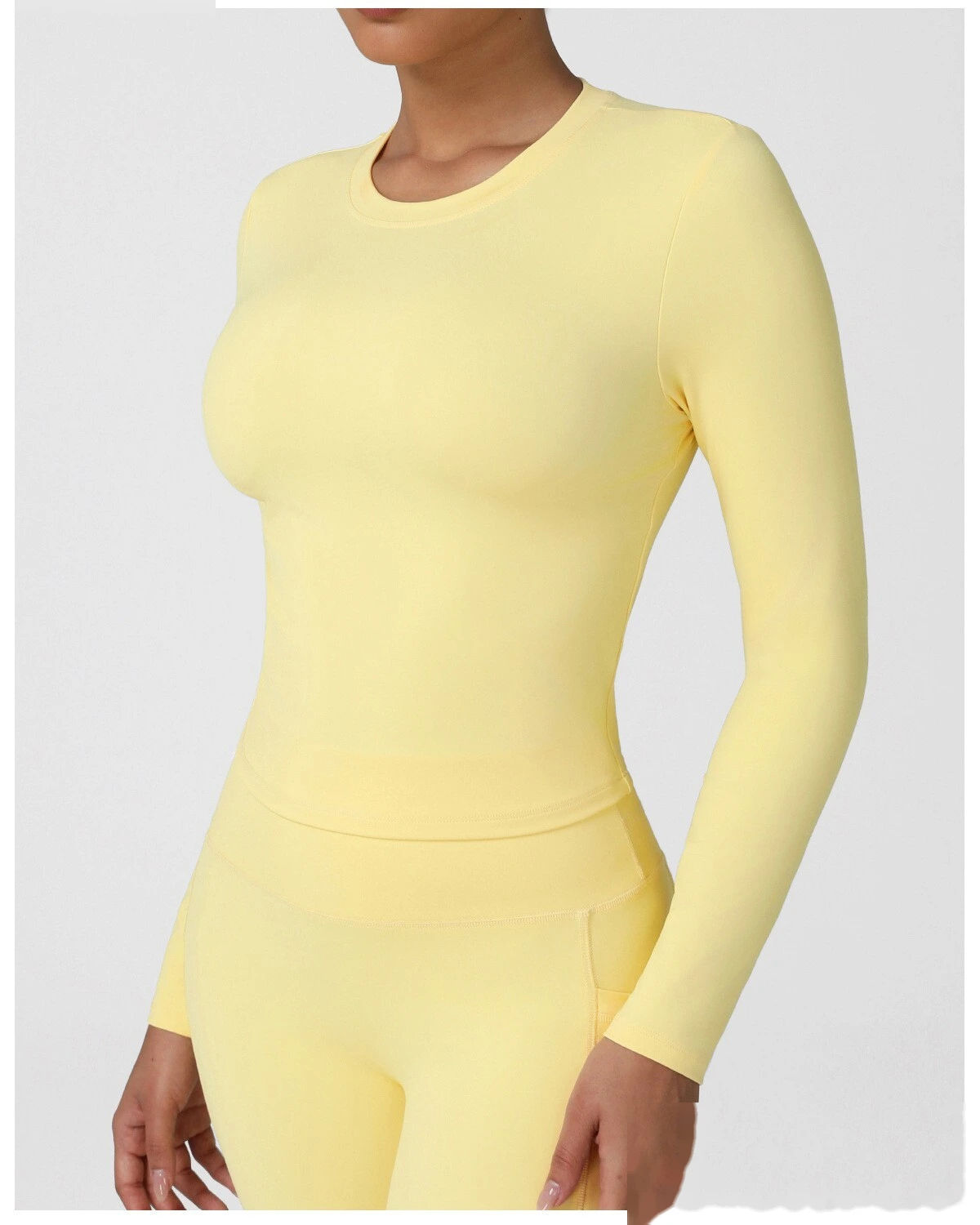 Customized autumn tight high elastic round neck long sleeve T-shirt running outdoor sports yoga top woman detail
