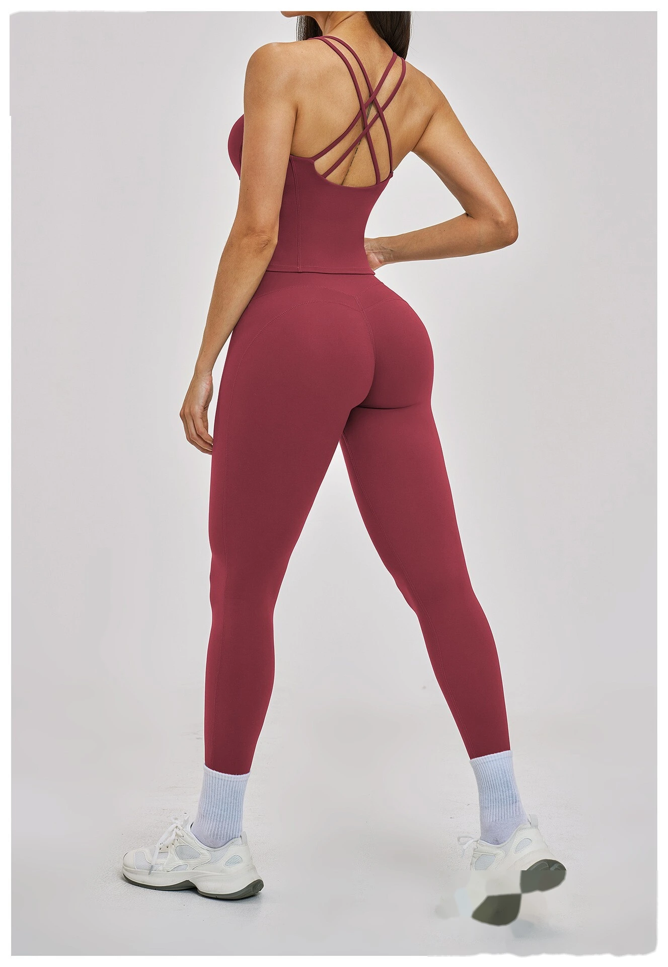 Women’s Crisscross Back Yoga Set Beauty Back Sports Vest & Workout Tight Leggings Fitness Outfit detail