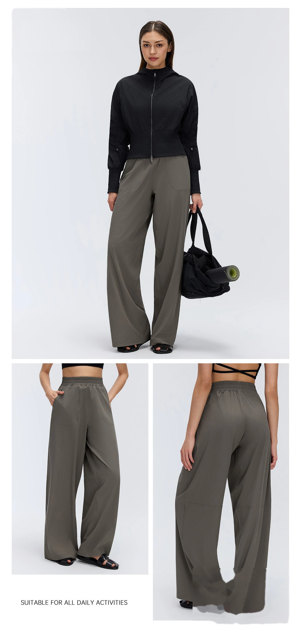 Women’s Custom Spring Summer Thin Breathable Straight Sports Pants Drawstring Loose Slim Casual Wide Leg Pants detail
