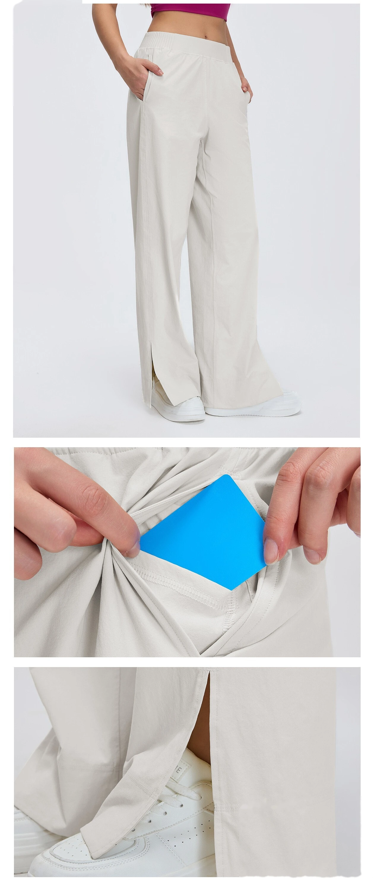 Custom High-Waisted Wide-Leg Pants - Women's Spring-Summer Loose Slimming Solid Casual Sports Trousers detail