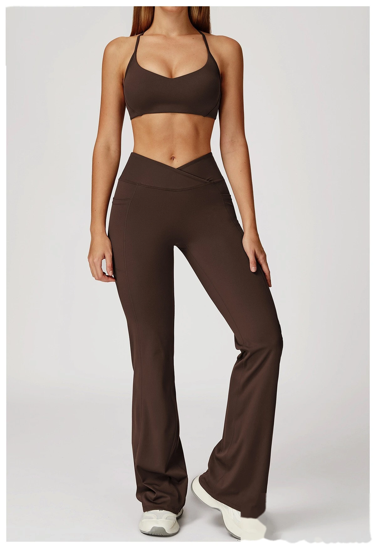 Custom Crossover Waist Yoga Leggings for Women - High-Waisted High-Stretch Micro-Flare Pants, Outdoor Sports Gym Running detail