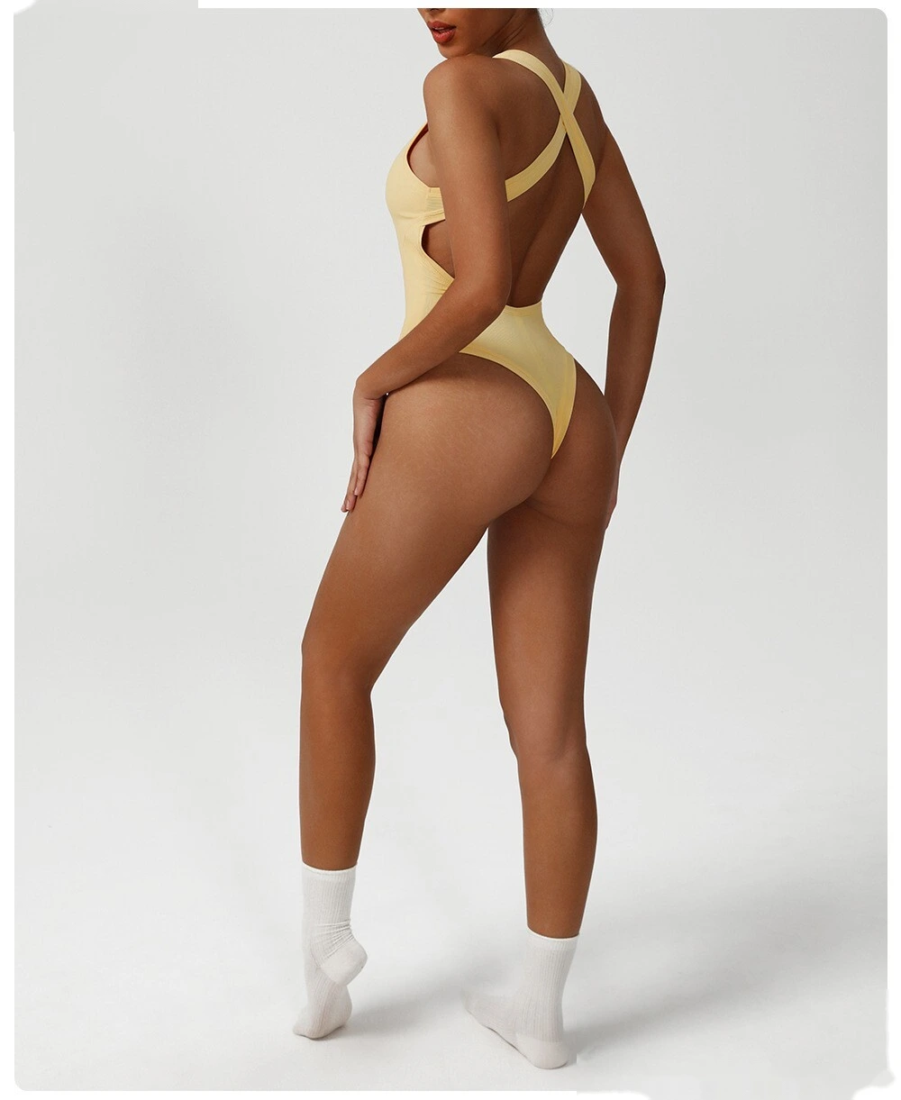 Cross-backless one-piece yoga clothes Europe and the United States tight fitness one-piece vest corset detail