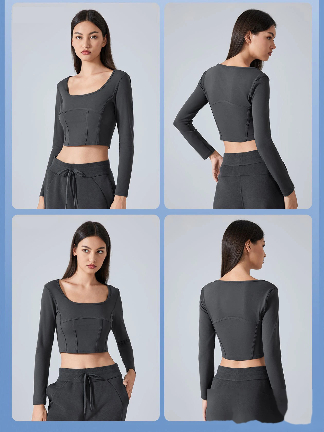Customized sports, running and fitness long sleeves and short slim yoga clothes tops detail