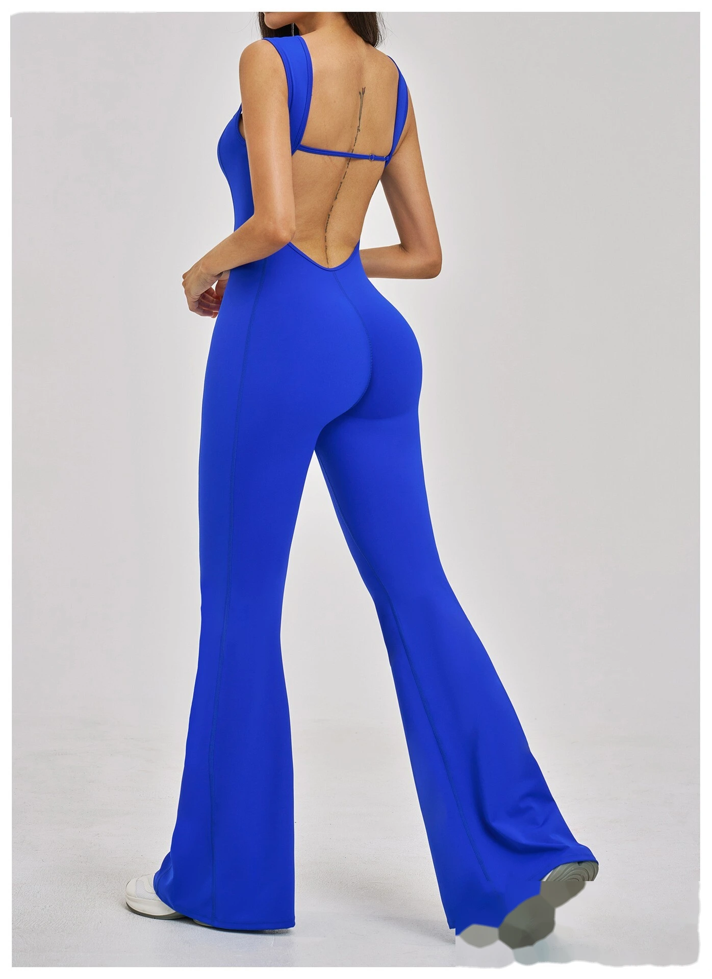 Custom Women’s Flared Leg Yoga One-Piece Outfit Beauty Back Slim Fit Fitness Gym Bodysuit Sport Jumpsuit detail