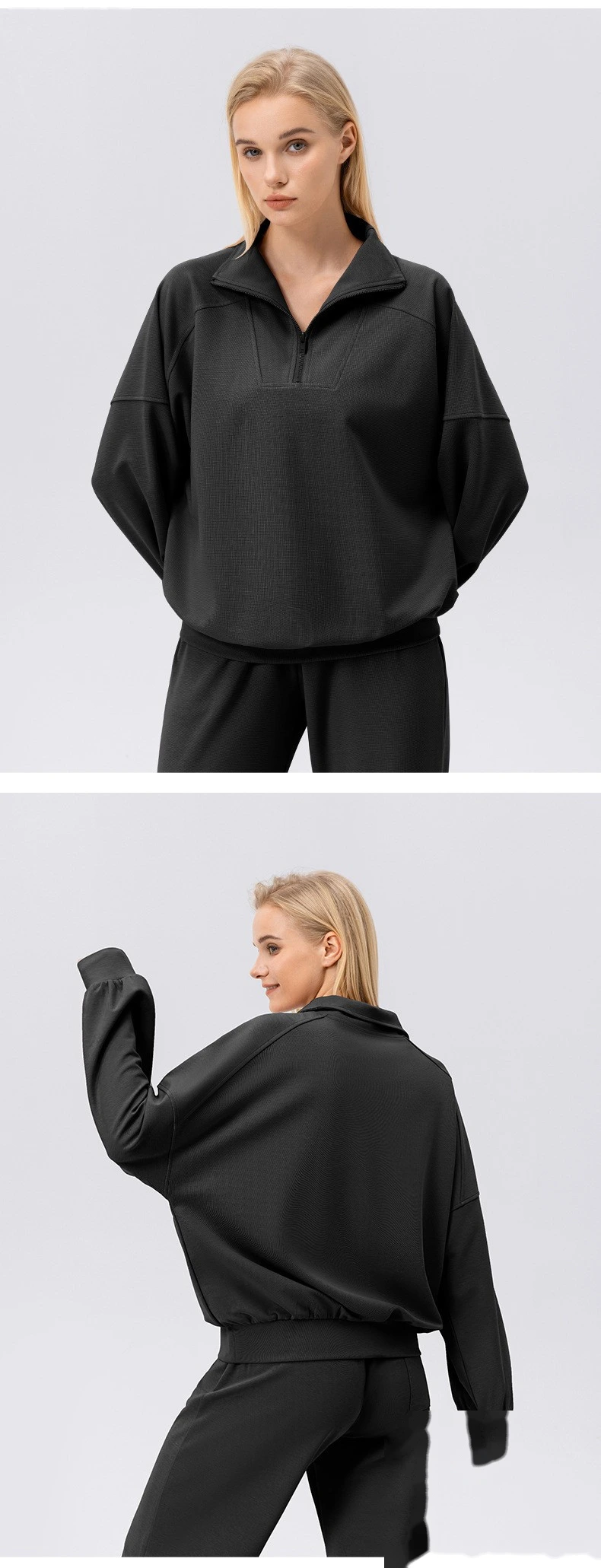 Custom sports sweater women's half zipper fitness long sleeve loose outdoor running sportswear detail