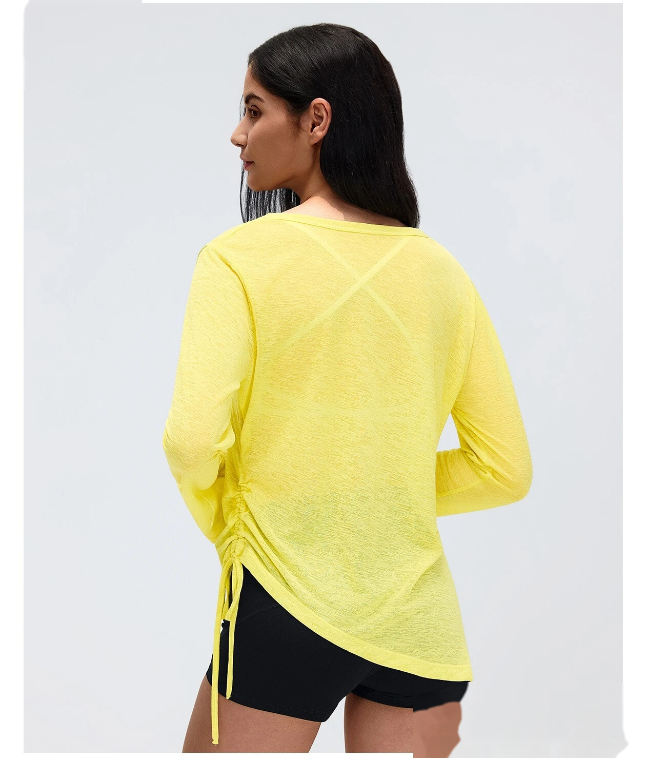 Women’s V-Neck Long Sleeve Yoga Shirt Drawstring Waist Slim Fit Casual Sports Tee Loose Cover Up detail