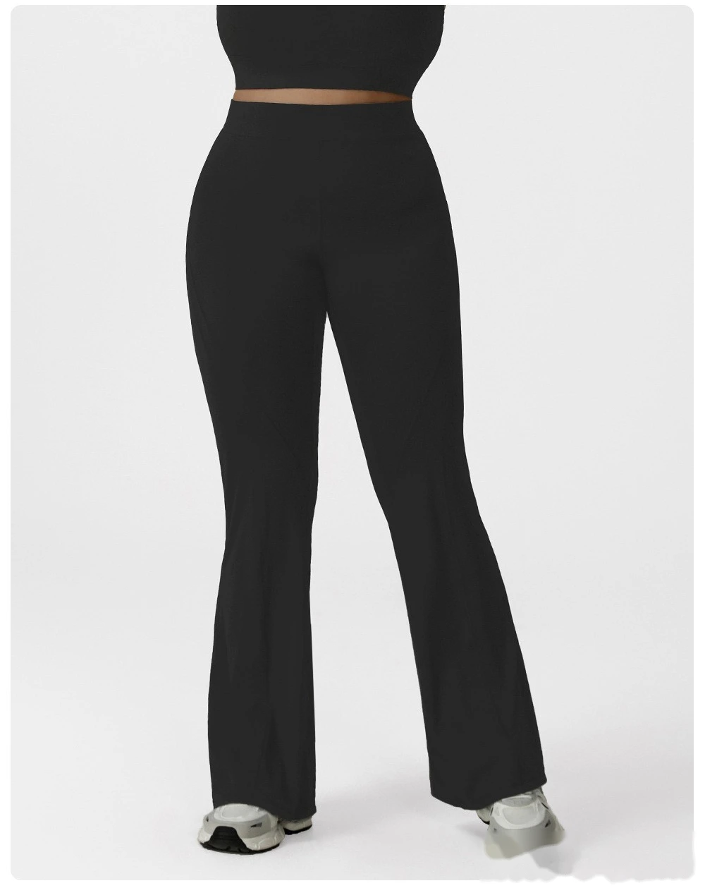 Customized plus-size yoga pants with high waist and hips, slim fit and meat cover, running and fitness bell bottoms. detail