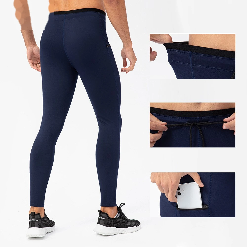 Men compression leggings zip pocket quick dry outdoor running pants detail