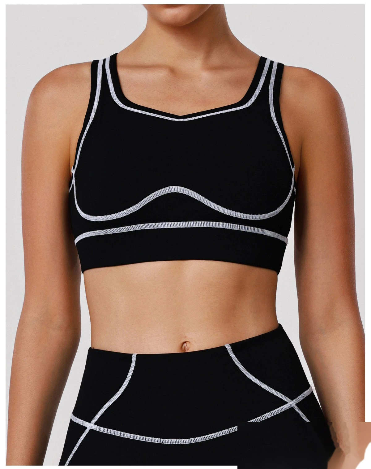 Custom Color Block Yoga Sports Bra - Shockproof Cutout Open Back Padded Workout Tank Top detail