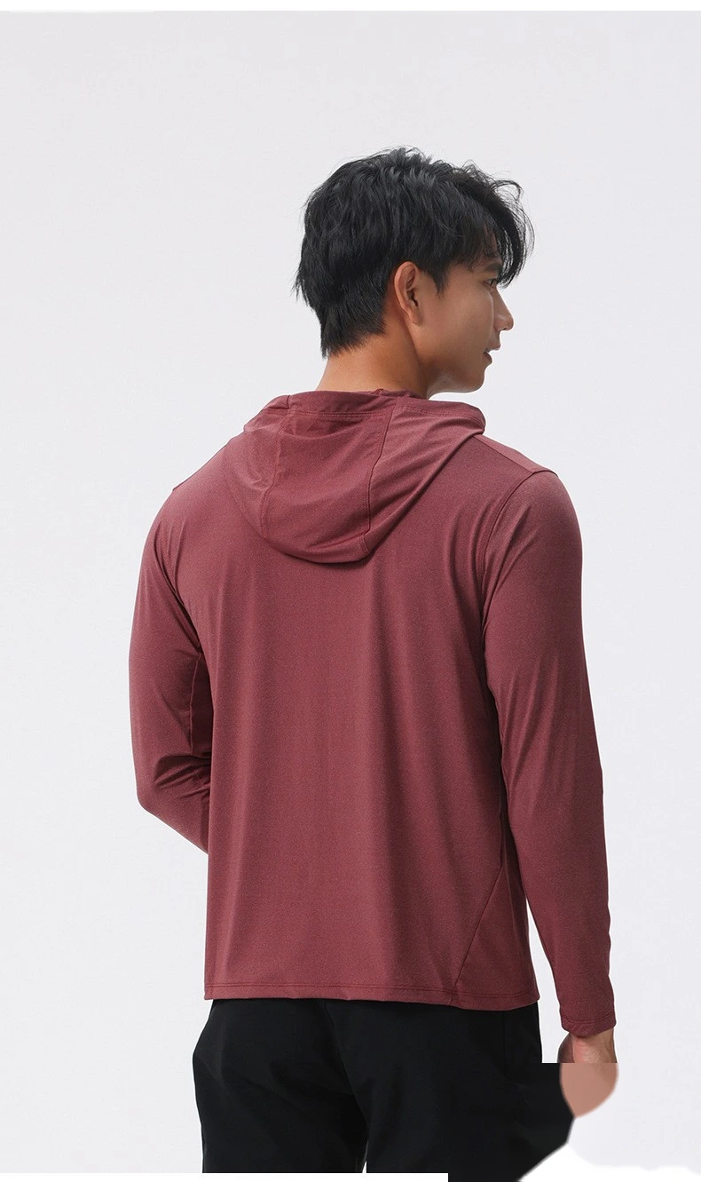 Customized men's fitness suit long sleeve hooded pullover loose muscle dog sports T-shirt elastic training suit detail