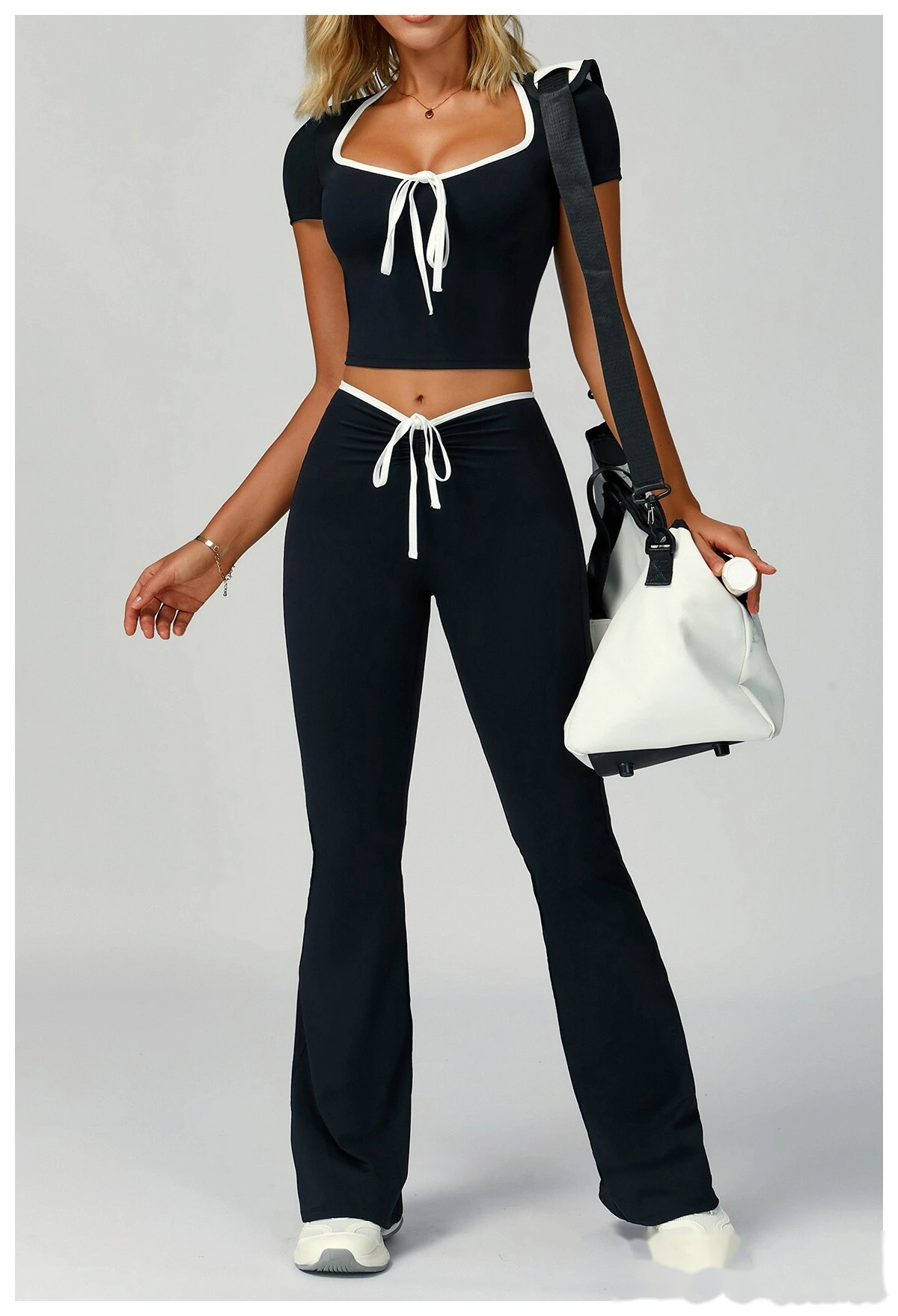 Custom-made contrast-wrapped bell-bottoms yoga fitness exercise high waist slim bell-bottoms women detail