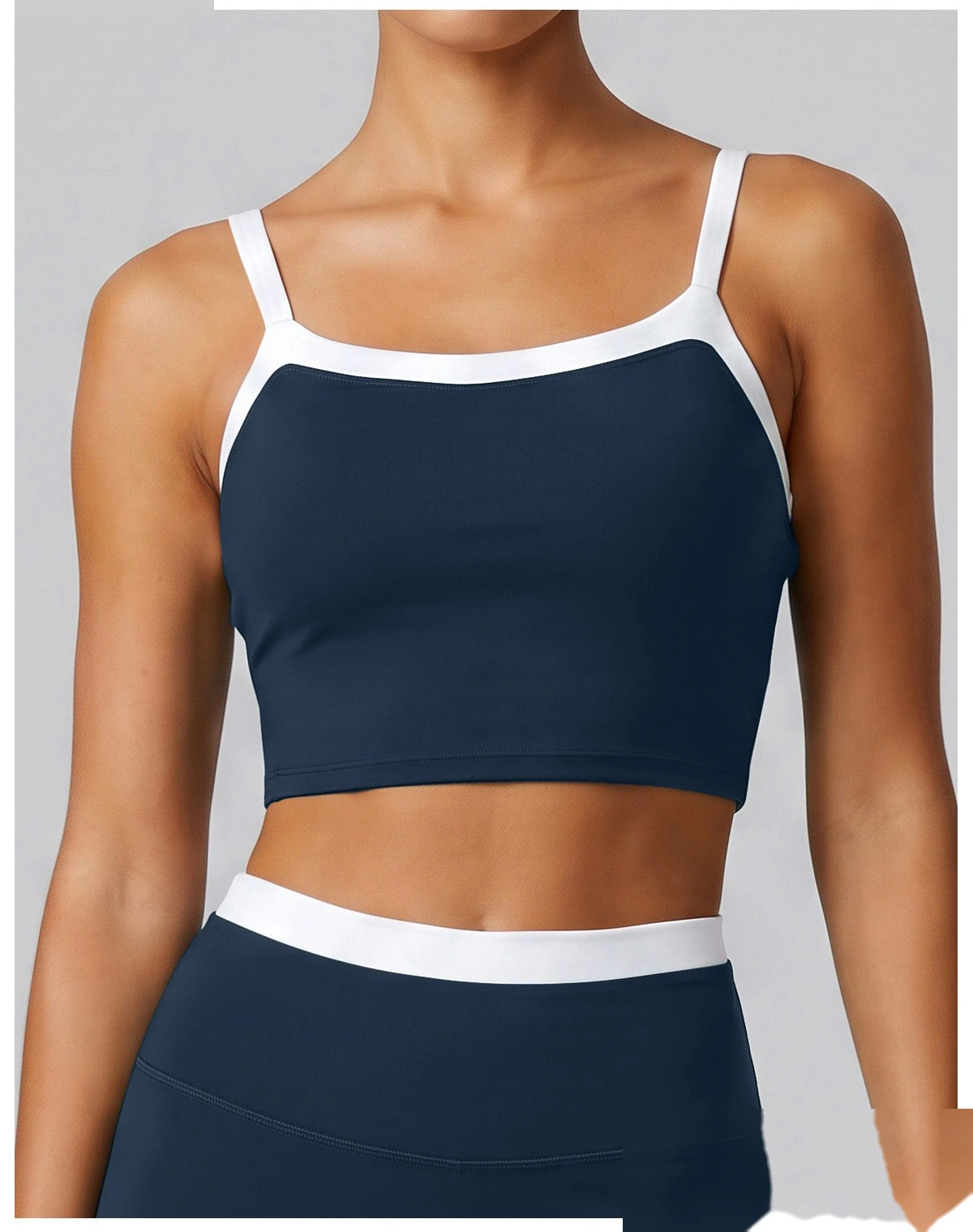 Women Contrast Color Activewear Set, Crisscross Back Tank Top + High Rise Stretch Leggings, Soft Naked-Feel Gym Outfit detail