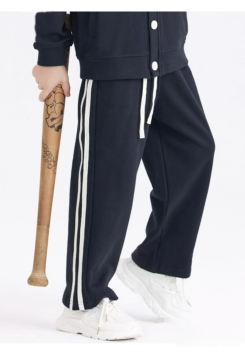 Customized cotton terry two-bar sweatpants for boys and girls children's loose casual pants detail