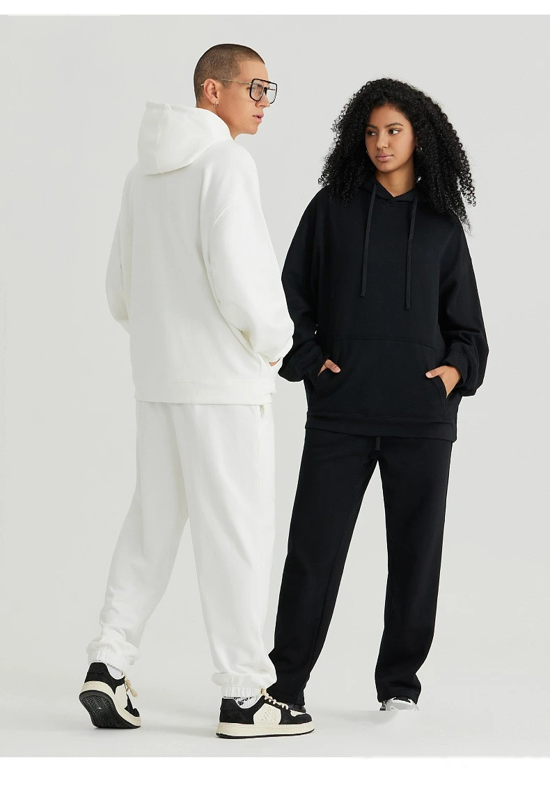 Customized plush napped pullover sweater for men and women loose solid color hoodie detail