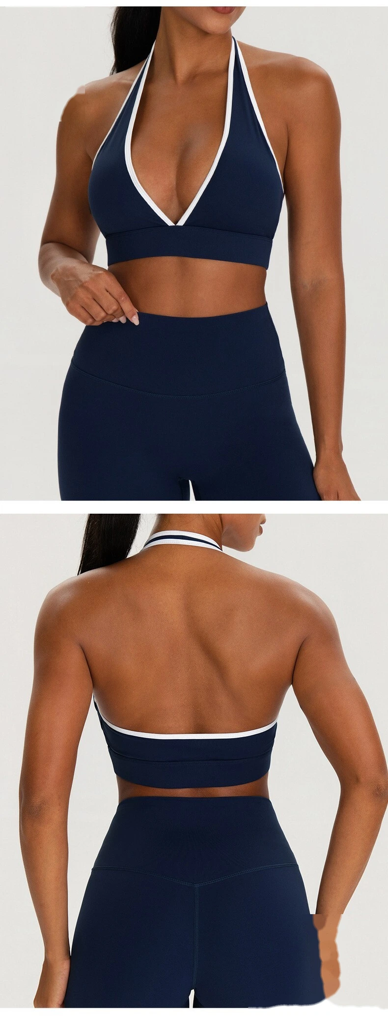 Custom Women’s V Neck Halter Color Block Yoga Bra Naked Feeling Workout Fitness Sports Bra detail