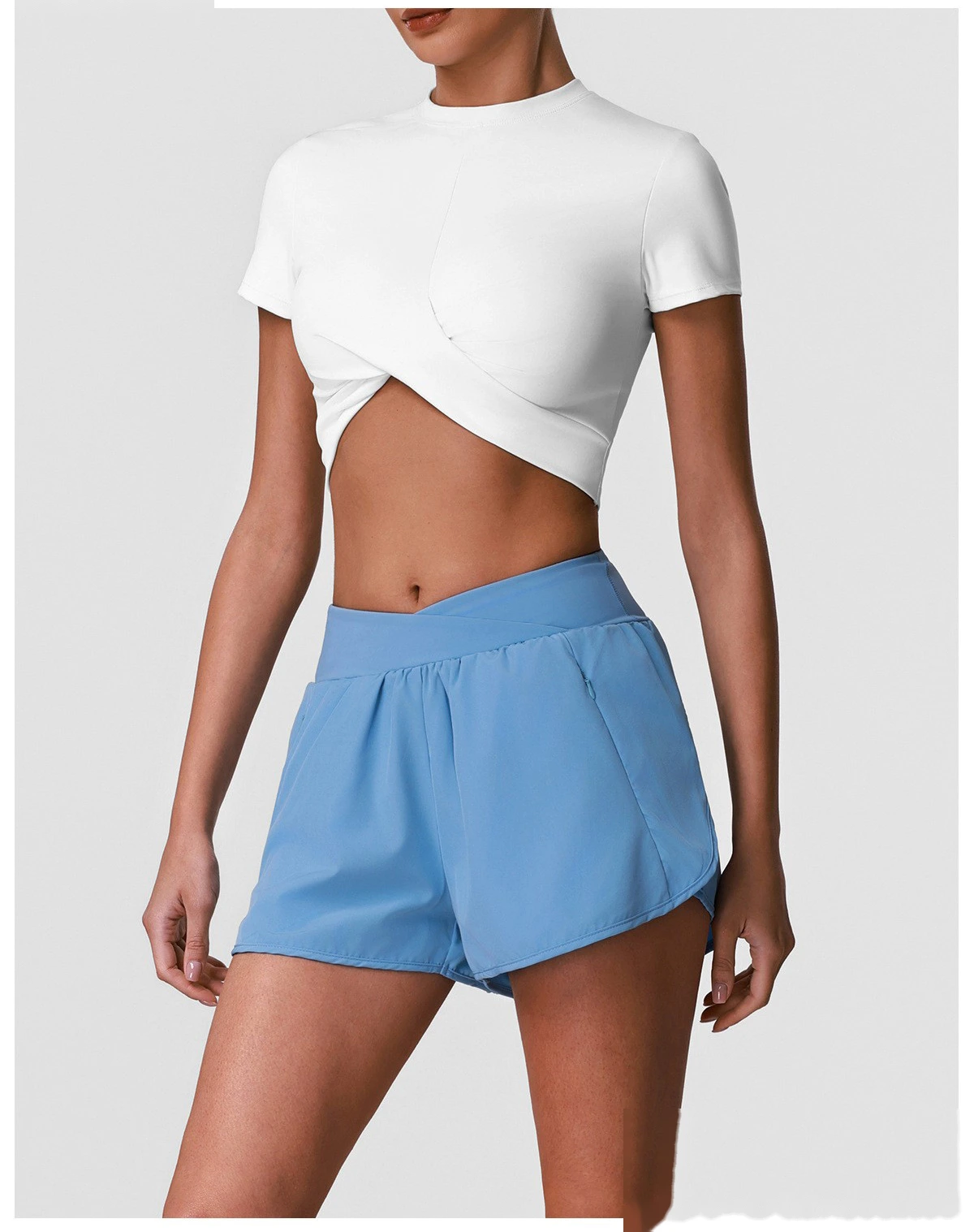 Summer Breathable Quick Dry Sports Yoga Shorts, Cross Waist Loose Casual Training Running Fitness Shorts detail