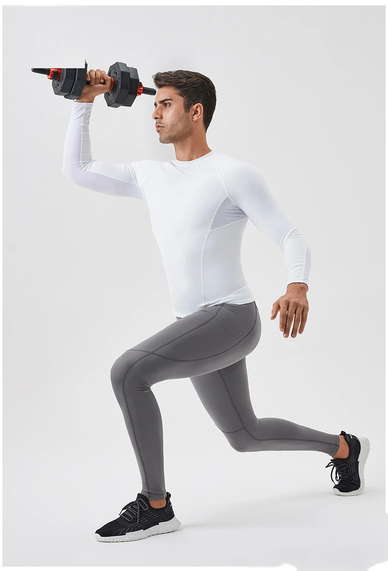 Customized men's yoga pants with high elasticity and tight fitness pants detail