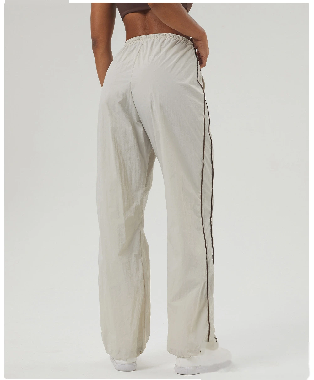 Custom contrast casual overalls drawstring pocket sports pants loose straight pants fitness pants detail