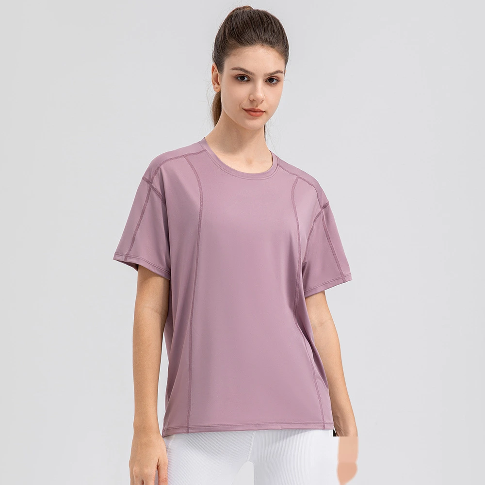 Women summer loose short sleeve t-shirt quick dry breathable fitness tee detail