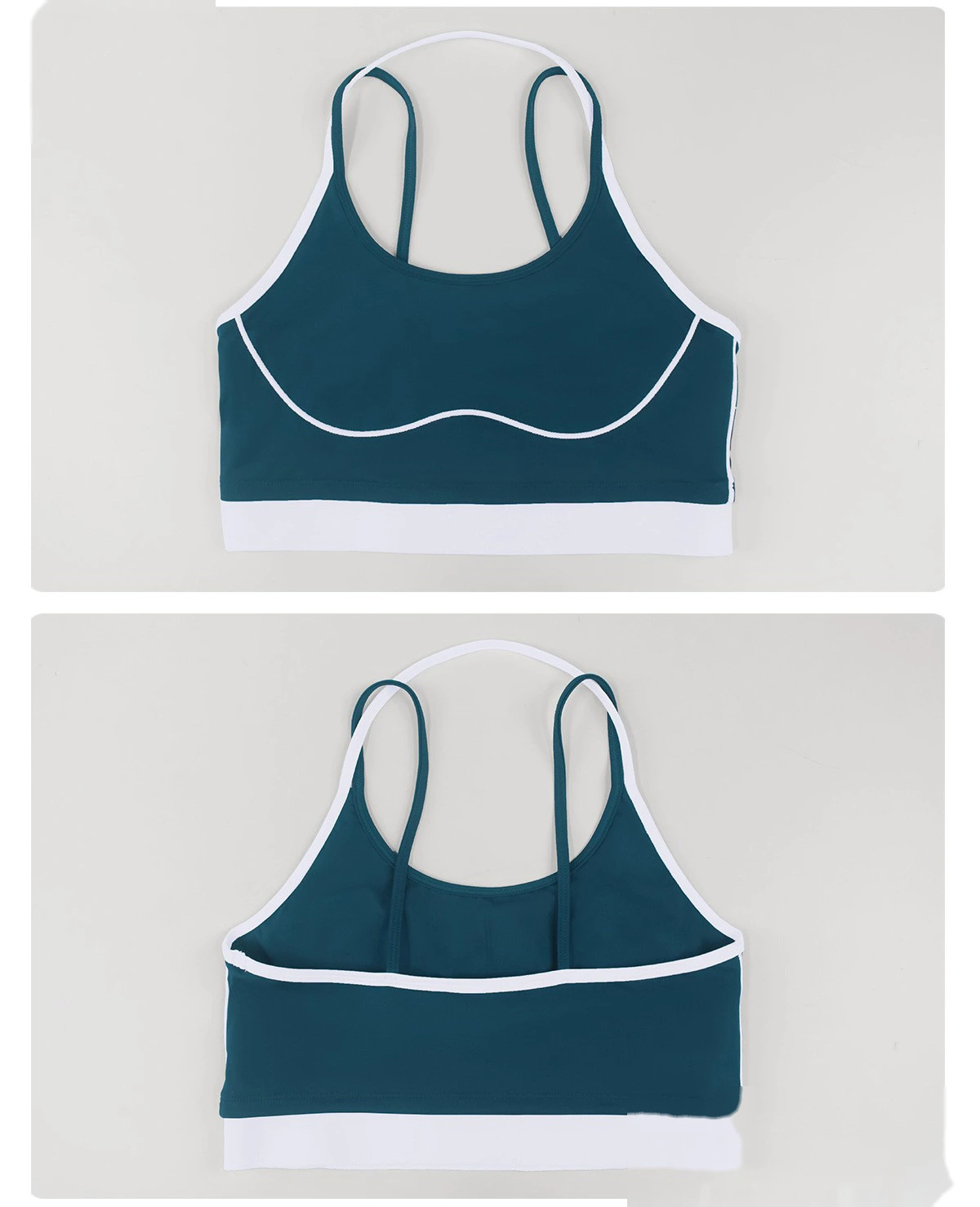 Bulk Custom Color Block Fitness Bra - Thin-Strap Shockproof Padded Yoga Tank for Gym Running Workouts detail