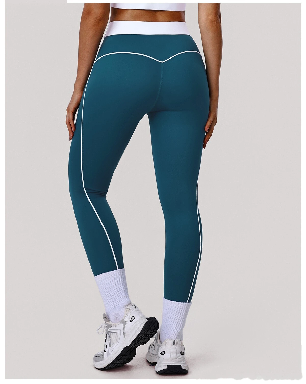 Custom Color Block Yoga Set - Women's High-Waisted Tummy Control T-Line Free Leggings & Sports Bra for Outdoor Running detail