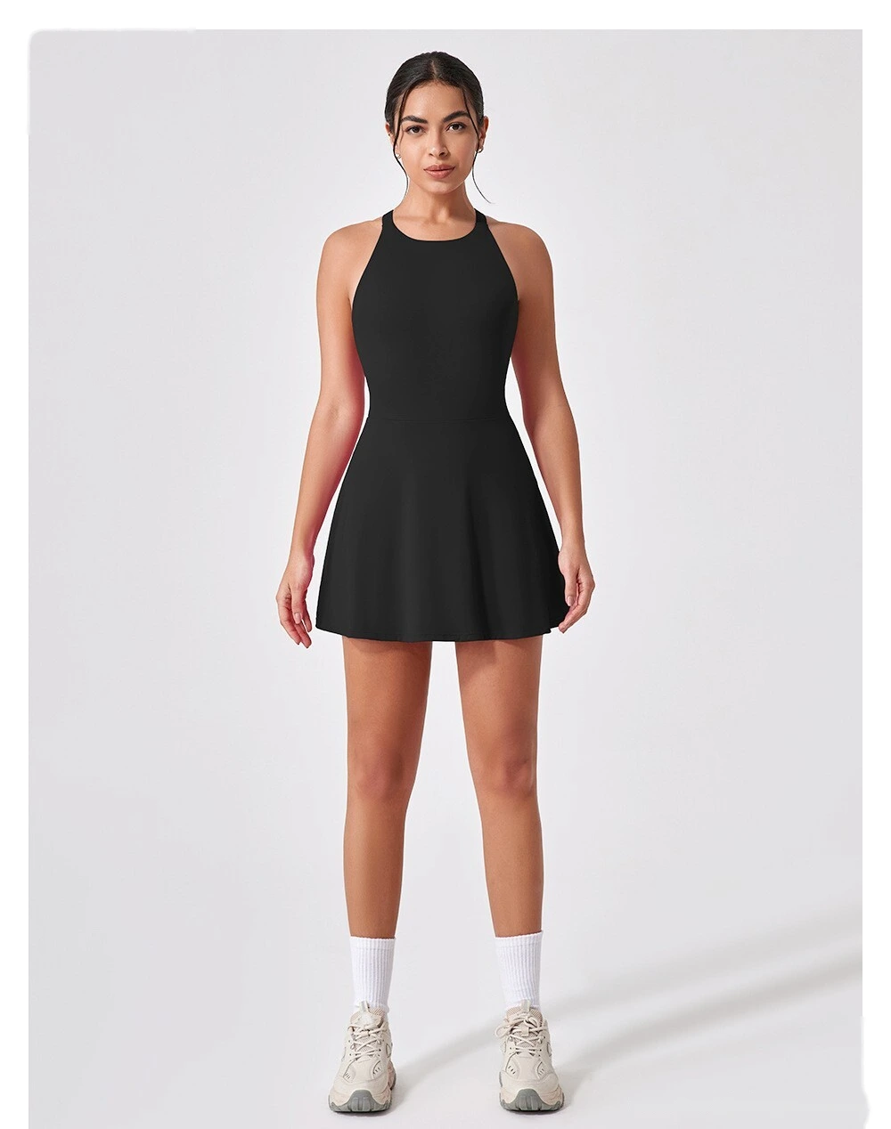 Sports dress is slim, light-proof and quick-drying feather tennis skirt, beautiful back fitness one-piece yoga suit detail