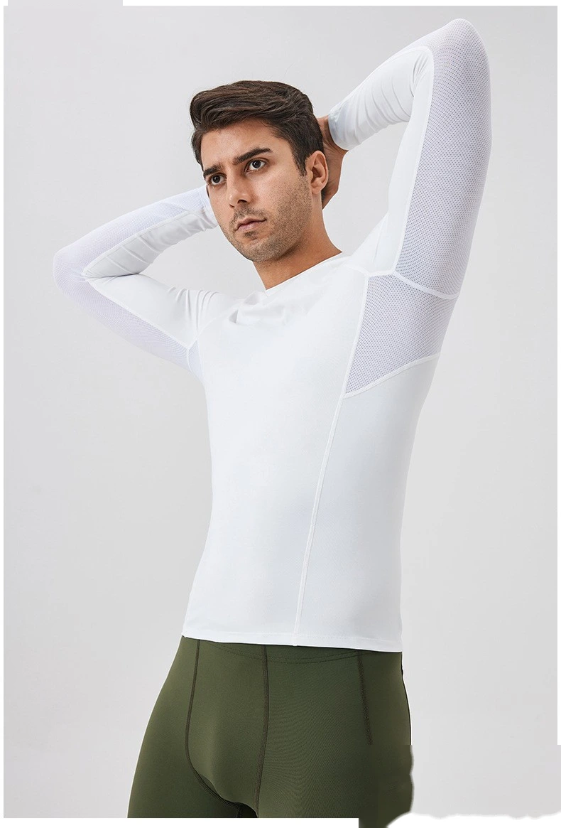 Customized men's long-sleeved tight T-shirt sports fitness clothes detail