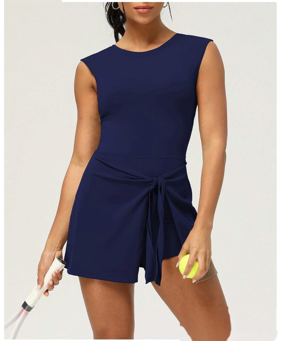 Custom-made fake two-piece tight-fitting sports slimming strap fitness back yoga women's tennis skirt detail