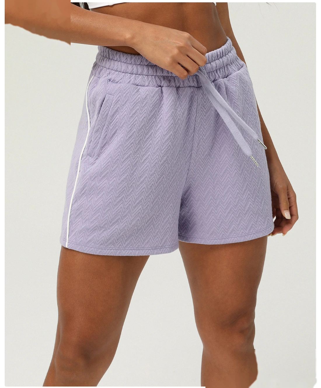 Customized sports casual shorts high waist yoga pants female drawstring outdoor running shorts detail