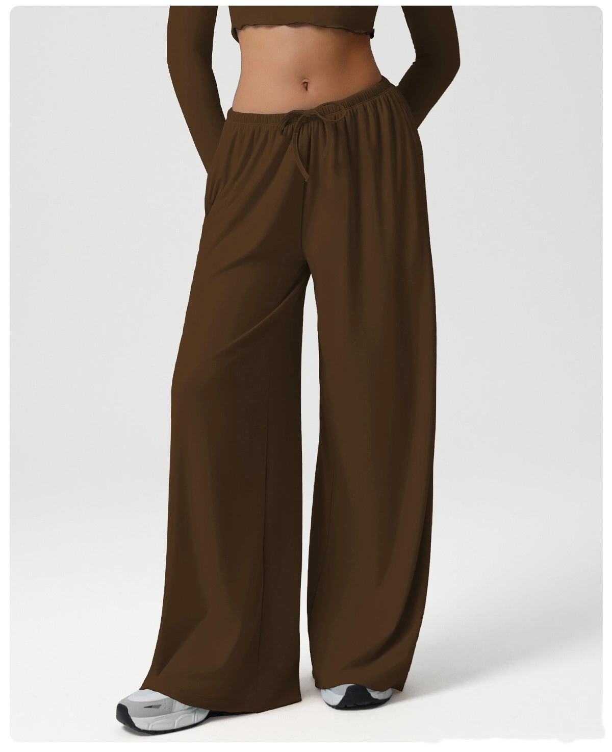 Custom wide-leg women's sweatpants loose low waist fitness pants elastic leisure yoga belt pocket detail