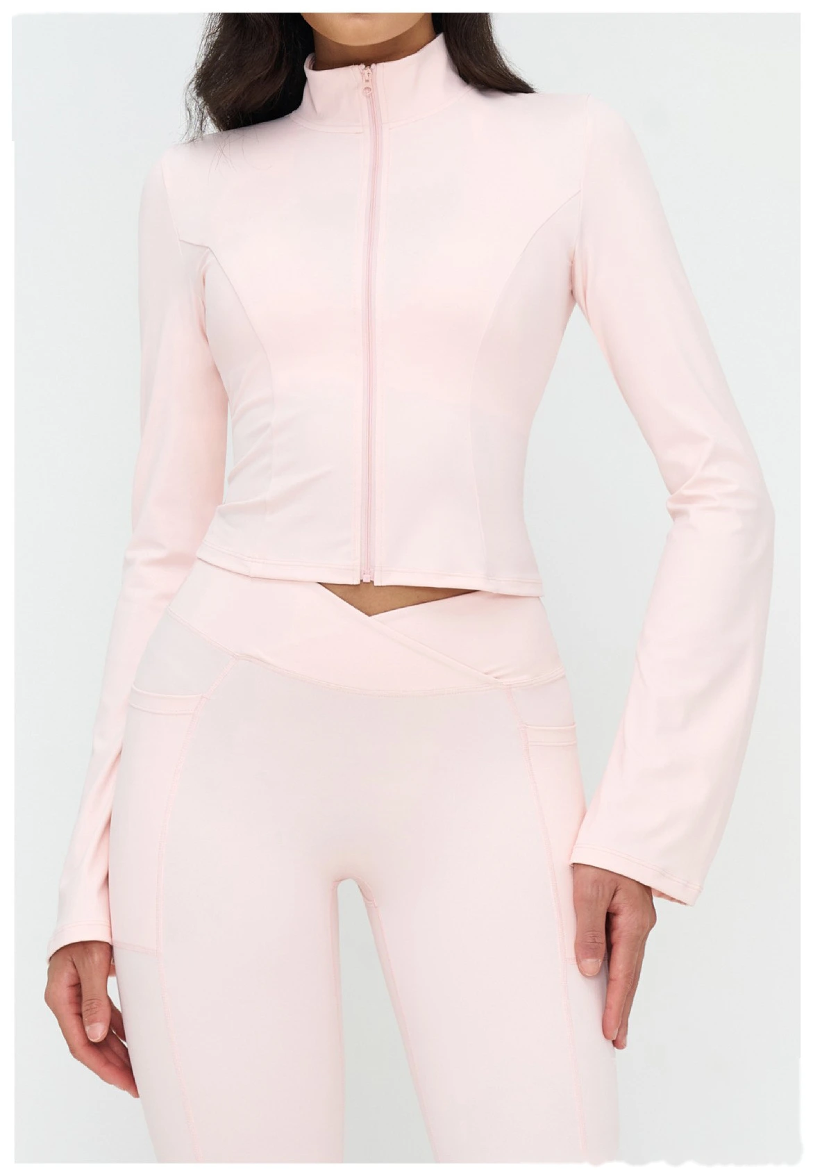 Custom Stand Collar Zip-Up Flare Sleeve Jacket - Outdoor Yoga Running Sports Coat detail