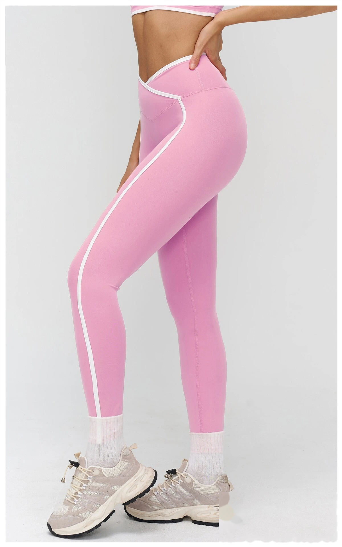 Custom Cross Waist Yoga Pants - Women's Buttery Soft Color Block Tight Running Fitness Leggings detail