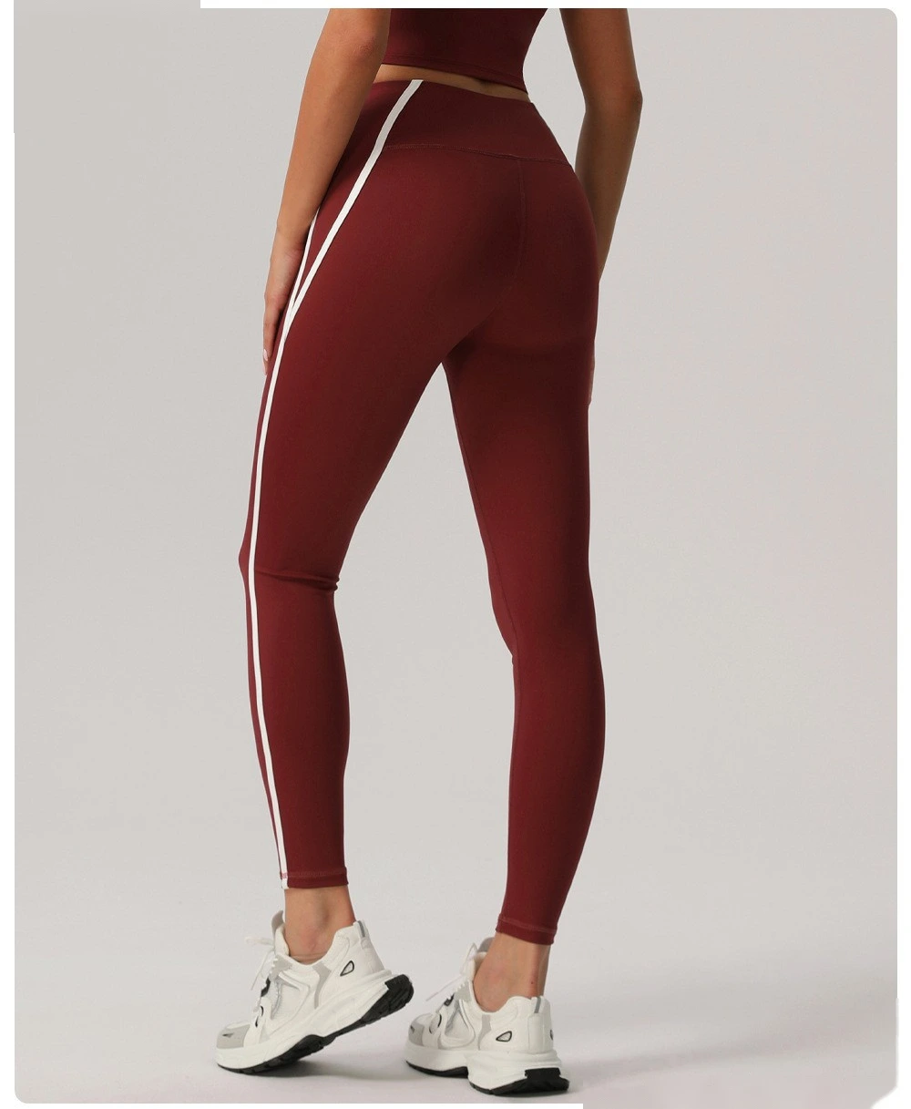 Customized European and American contrast high waist nude yoga pants ladies running fitness tight sports pants detail