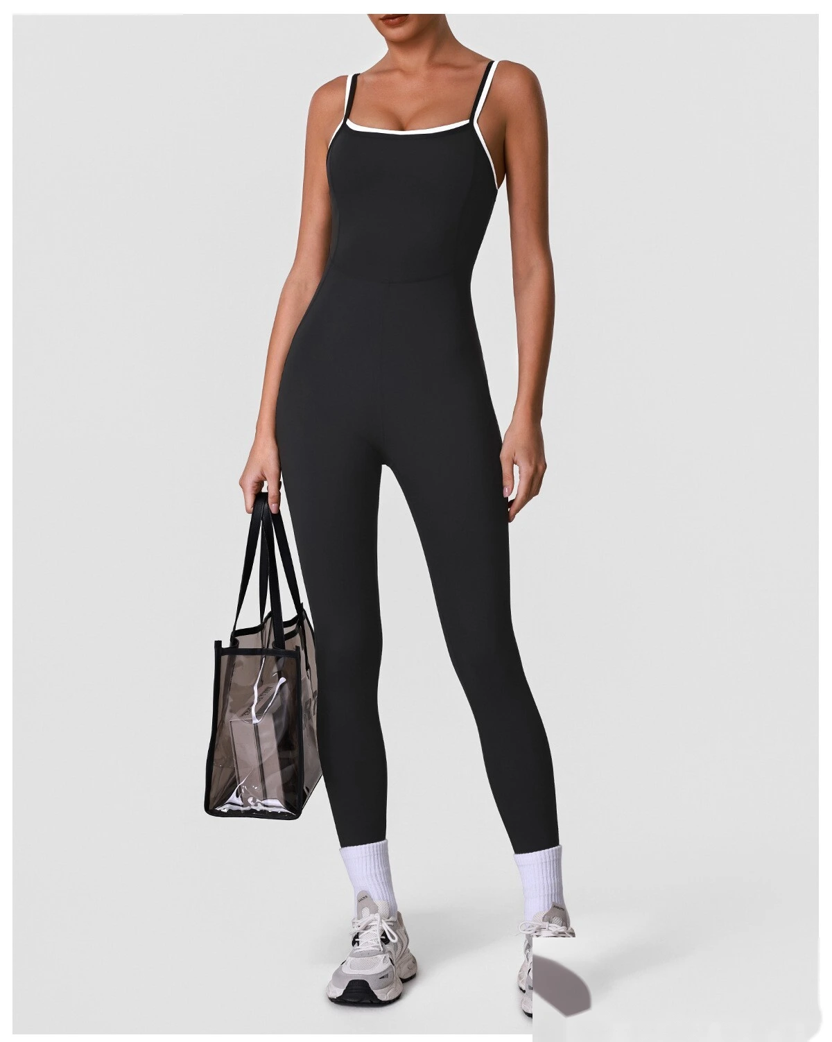 Adjustable Thin Strap Beauty Back Sleeveless Yoga Bodysuit, Women Body Shaping Sports Jumpsuit detail