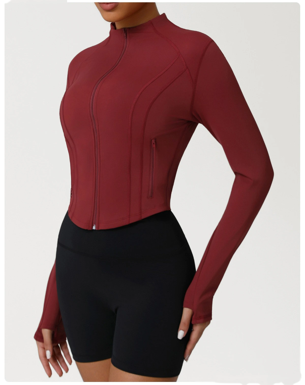 Custom autumn and winter Europe and the United States tight-fitting yoga fitness jacket women. detail