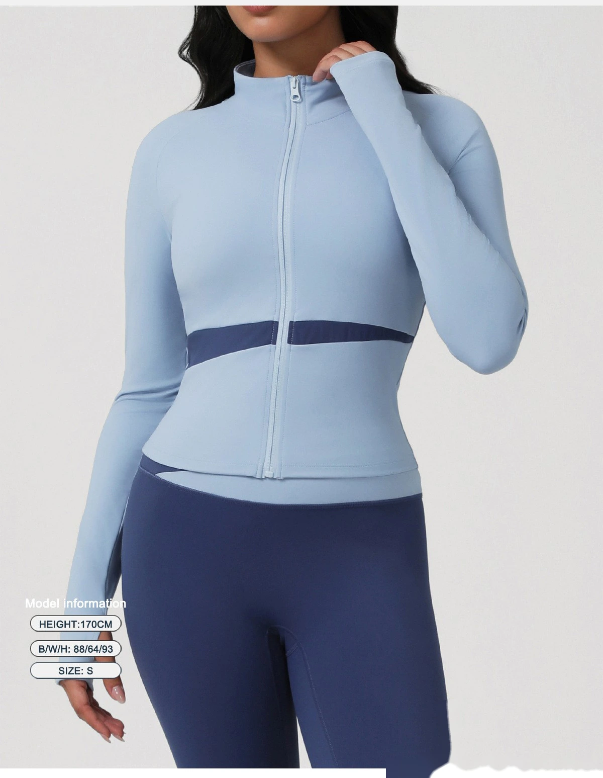 Yoga clothing, Pilates training, fitness top, morning running, quick-drying sports, color-block long-sleeve jacket detail