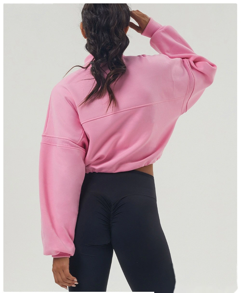 Custom autumn and winter sweater sports fitness long sleeve yoga clothes half zipper loose sweater woman detail