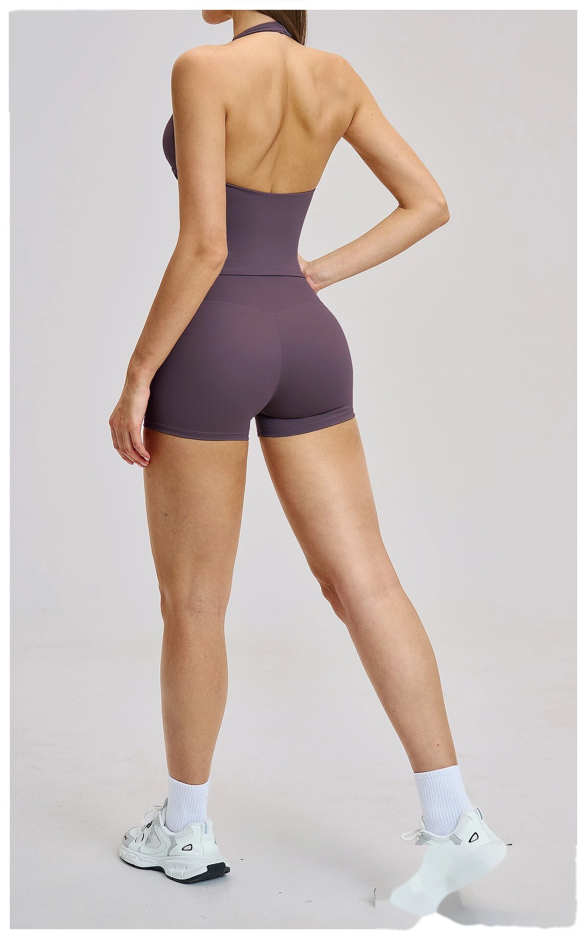 Women’s Custom Yoga Tank Top with Built-in Bra Pad Halter Backless High Stretch Yoga Set detail